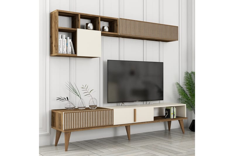 Tv-bänk Milanda 180 cm - Valnöt/Cream - Möbler - TV- & Mediamöbler - TV bänk & mediabänk