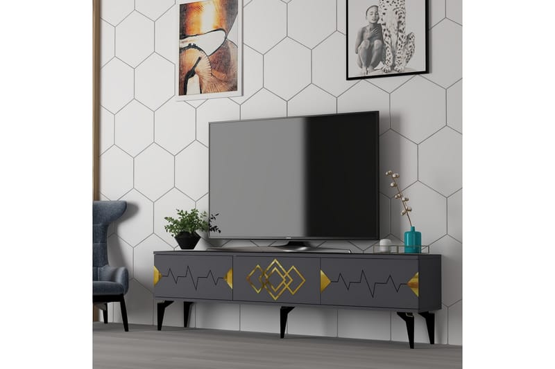 Tv-bänk Ritim 180 cm - Antracit/Guld - Möbler - TV- & Mediamöbler - TV bänk & mediabänk