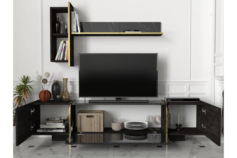 Tv-bänk Veyron 103,8 cm - Svart/Guld - Möbler - TV- & Mediamöbler - TV bänk & mediabänk