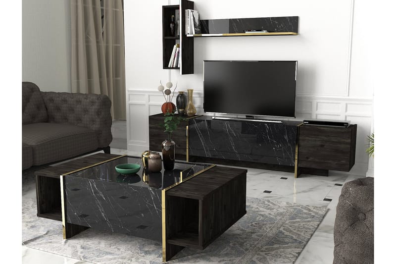 Tv-bänk Veyron 103,8 cm - Svart/Guld - Möbler - TV- & Mediamöbler - TV bänk & mediabänk