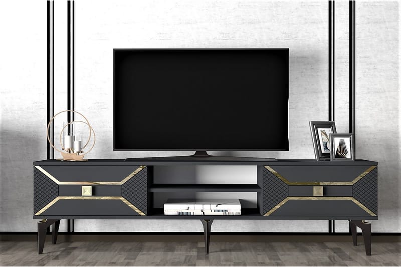 Tv-bänk Yumedi 150 cm - Antracit/Guld - Möbler - TV- & Mediamöbler - TV bänk & mediabänk