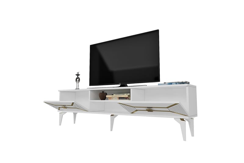 Tv-bänk Yumedi 150 cm - Vit/Guld - Möbler - TV- & Mediamöbler - TV bänk & mediabänk