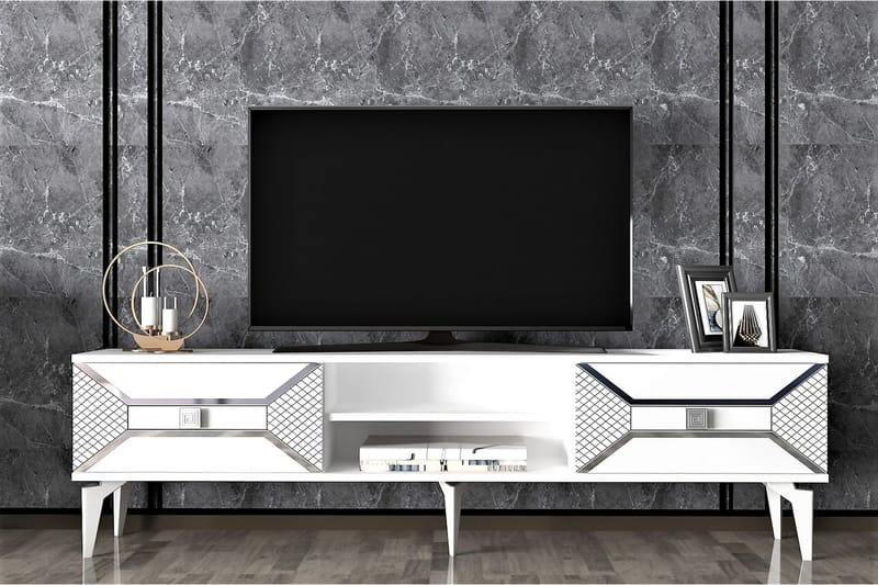 Tv-bänk Yumedi 150 cm - Vit/Silver - Möbler - TV- & Mediamöbler - TV bänk & mediabänk