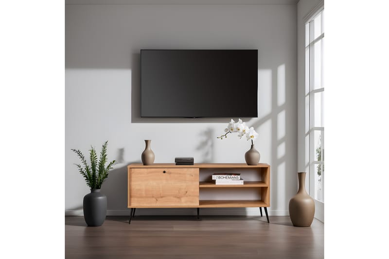 Tv-bänk Zevait 138 cm - Ek/Svart - Möbler - TV- & Mediamöbler - TV bänk & mediabänk