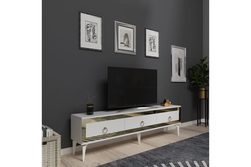 Tv-bänk Ponny 180 cm - Vit/Guld - Möbler - TV- & Mediamöbler - TV bänk & mediabänk