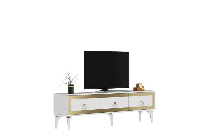 Tv-bänk Ponny 180 cm - Vit/Guld - Möbler - TV- & Mediamöbler - TV bänk & mediabänk