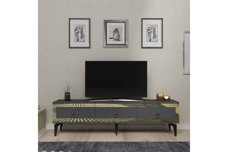 Tv-bänk Ponny 180 cm - Antracit/Guld - Möbler - TV- & Mediamöbler - TV bänk & mediabänk