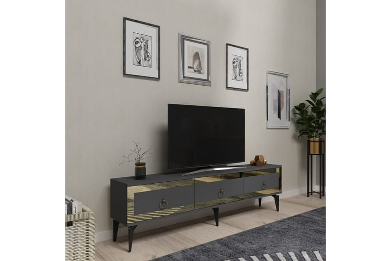 Tv-bänk Ponny 180 cm - Antracit/Guld - Möbler - TV- & Mediamöbler - TV bänk & mediabänk