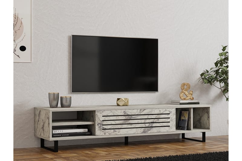 Tv-bänk Paqus 160 cm - Vit marmor - Möbler - TV- & Mediamöbler - TV bänk & mediabänk