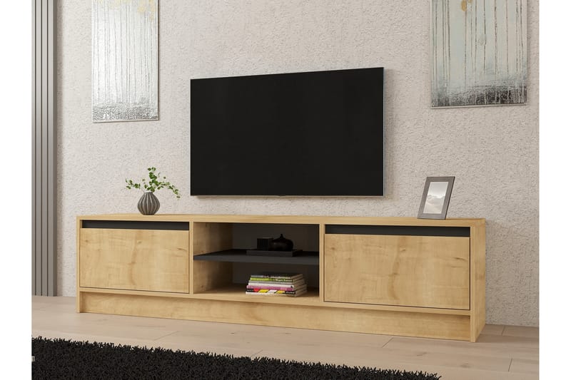 Tv-bänk Pelen 180 cm - Brun/Ek/Antracit - Möbler - TV- & Mediamöbler - TV bänk & mediabänk