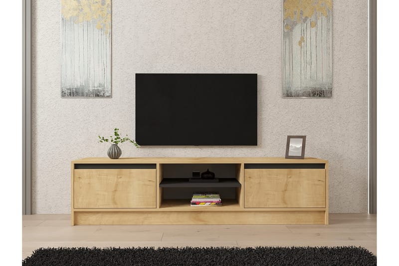 Tv-bänk Pelen 180 cm - Brun/Ek/Antracit - Möbler - TV- & Mediamöbler - TV bänk & mediabänk