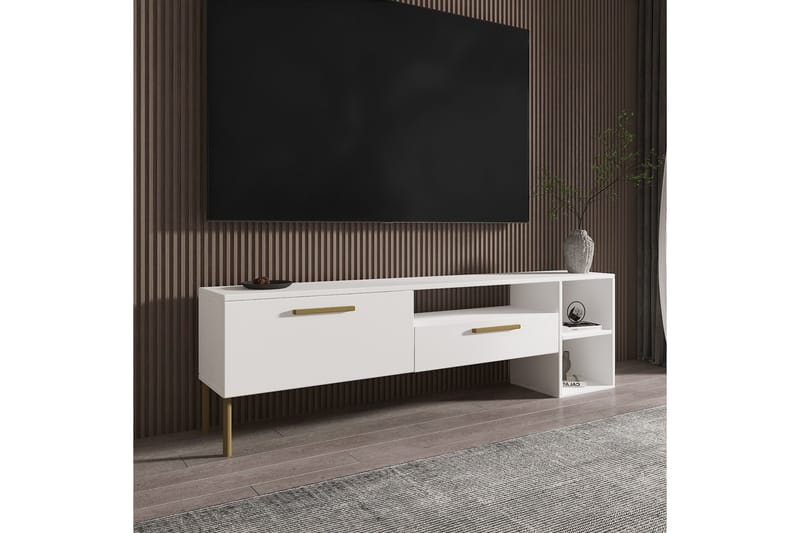 Tv-bänk Pariona 150 cm - Vit/Guld - Möbler - TV- & Mediamöbler - TV bänk & mediabänk