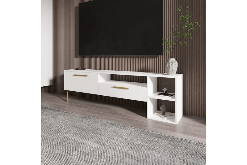 Tv-bänk Pariona 150 cm - Vit/Guld - Möbler - TV- & Mediamöbler - TV bänk & mediabänk