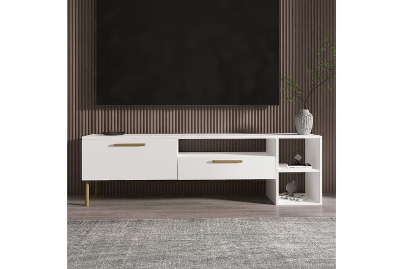 Tv-bänk Pariona 150 cm - Vit/Guld - Möbler - TV- & Mediamöbler - TV bänk & mediabänk