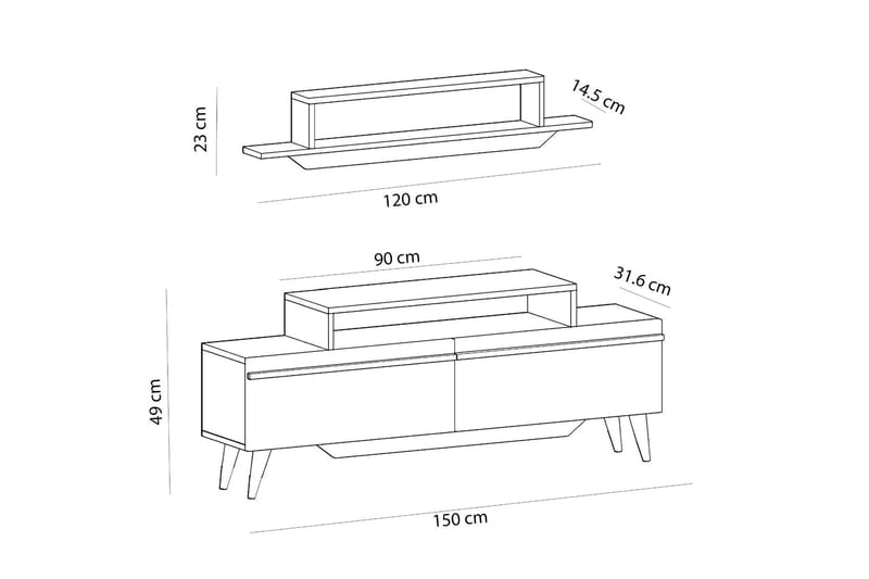 Tv-möbelset Fabrony 120x14,5 cm Vit/Brun - Hanah Home - Möbler - TV- & Mediamöbler - TV-möbelset