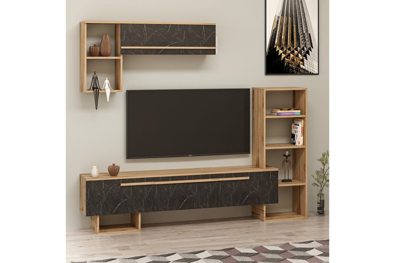 Tv-möbelset Mega 120x22 cm Brun/Svart - Hanah Home - Möbler - TV- & Mediamöbler - TV-möbelset