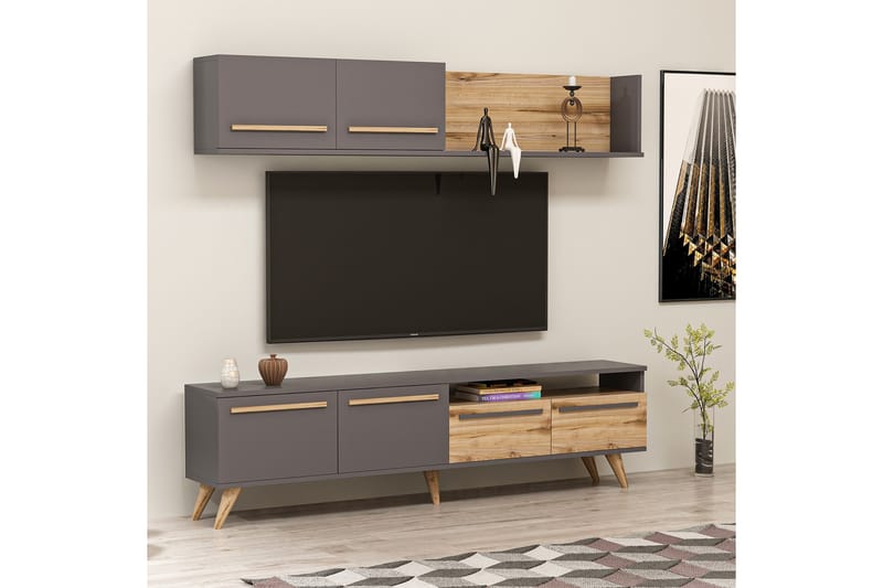 Tv-möbelset Mono 180x22 cm Brun/Svart - Hanah Home - Möbler - TV- & Mediamöbler - TV-möbelset