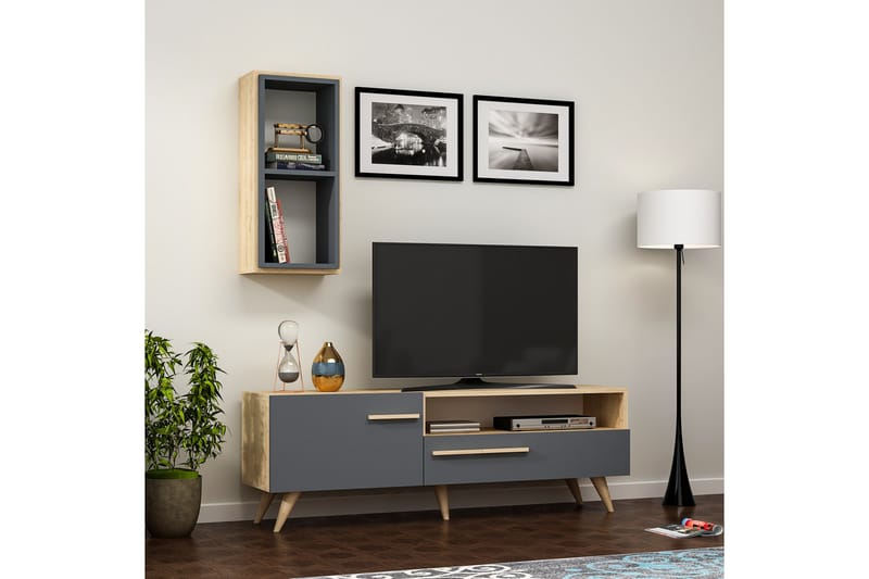 Tv-möbelset Zera 150x35 cm Brun/Svart - Hanah Home - Möbler - TV- & Mediamöbler - TV-möbelset