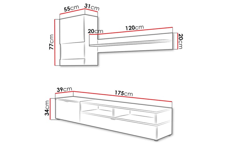 TV-möbelset & LED Roco - Vit - Möbler - TV- & Mediamöbler - TV-möbelset