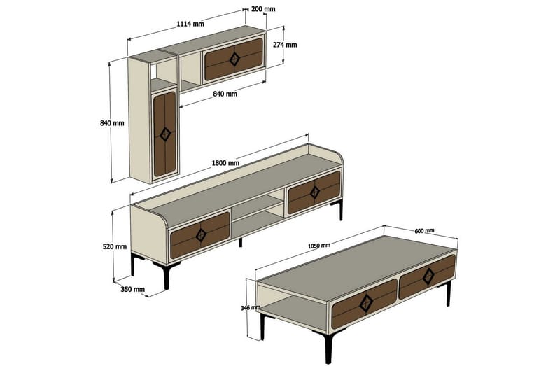 TV-Möbelset Amtorp 180 cm - Brun - Möbler - TV- & Mediamöbler - TV-möbelset