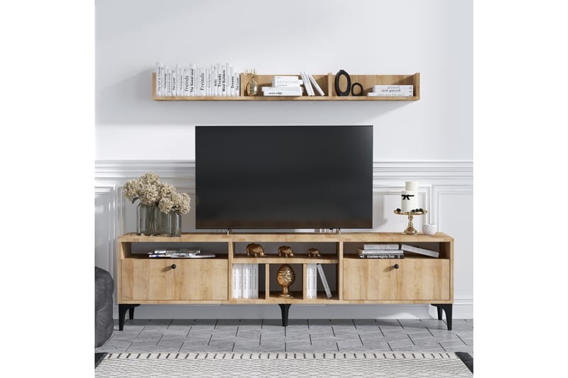 Tv-möbelset Drewsie 180 cm - Natur/Svart - TV-möbelset