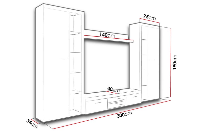 TV-möbelset Rumba 300x34x190 cm - Beige/Brun - Möbler - TV- & Mediamöbler - TV-möbelset