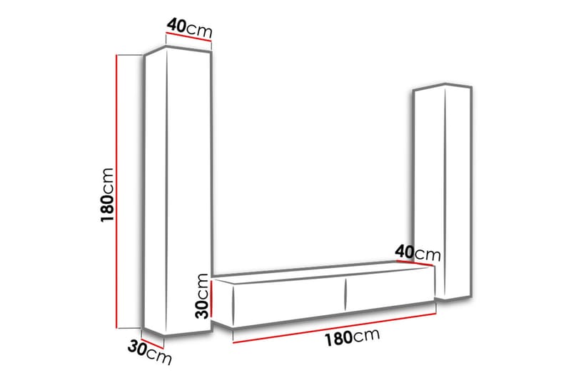 TV-möbelset Wishon 260x40x180 cm - Svart/Vit - Möbler - TV- & Mediamöbler - TV-möbelset