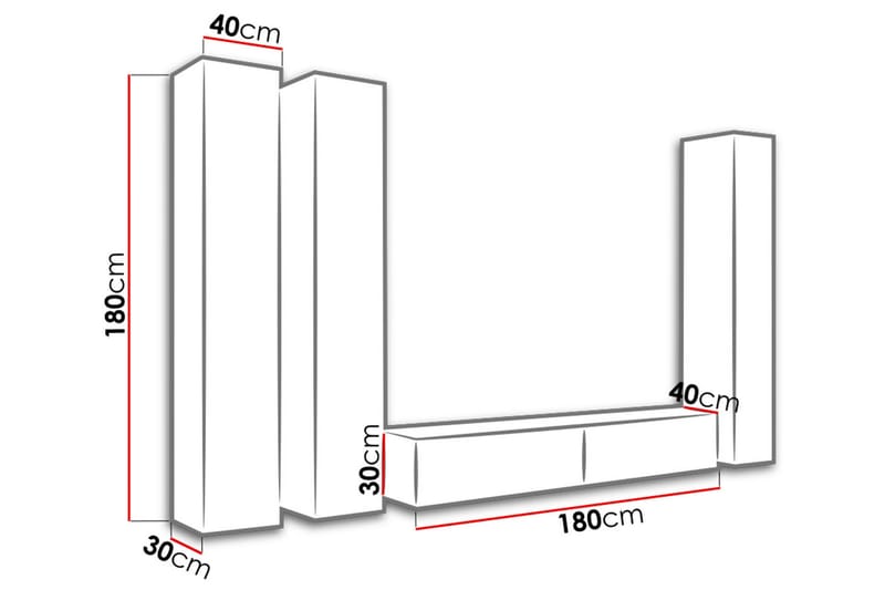 TV-möbelset Wishon 300x40x180 cm - Vit - Möbler - TV- & Mediamöbler - TV-möbelset