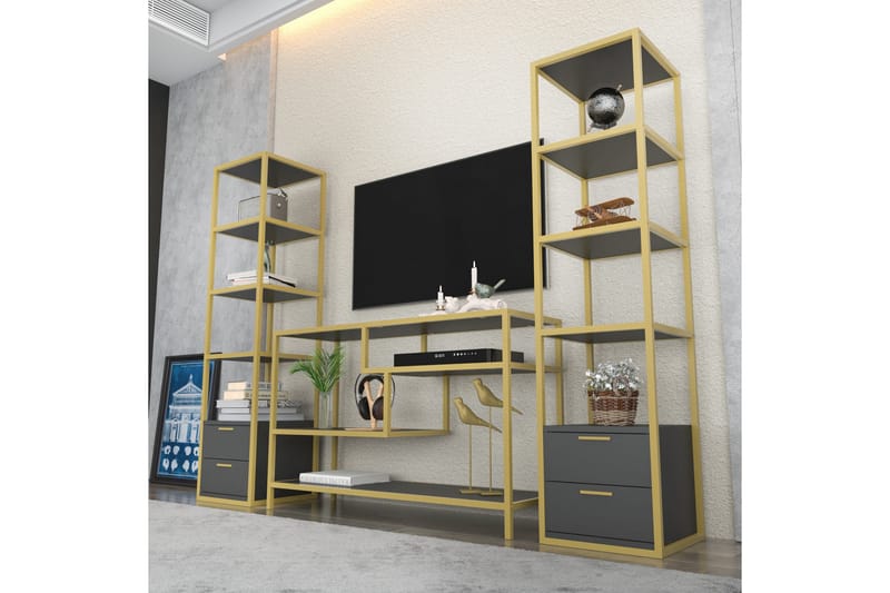 Tv-möbelset Zakkum 198x160 cm - Guld - Möbler - TV- & Mediamöbler - TV-möbelset