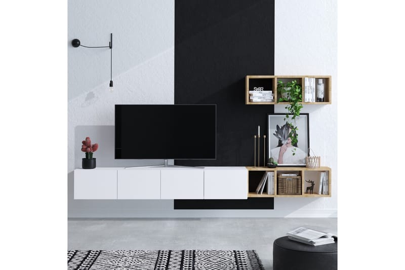 Tv-möbelset Pa 215x32 cm Vit/Brun - Hanah Home - Möbler - TV- & Mediamöbler - TV-möbelset