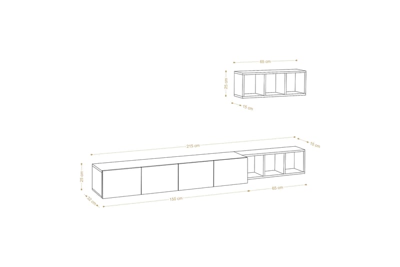 Tv-möbelset Pa 215x32 cm Vit/Brun - Hanah Home - Möbler - TV- & Mediamöbler - TV-möbelset