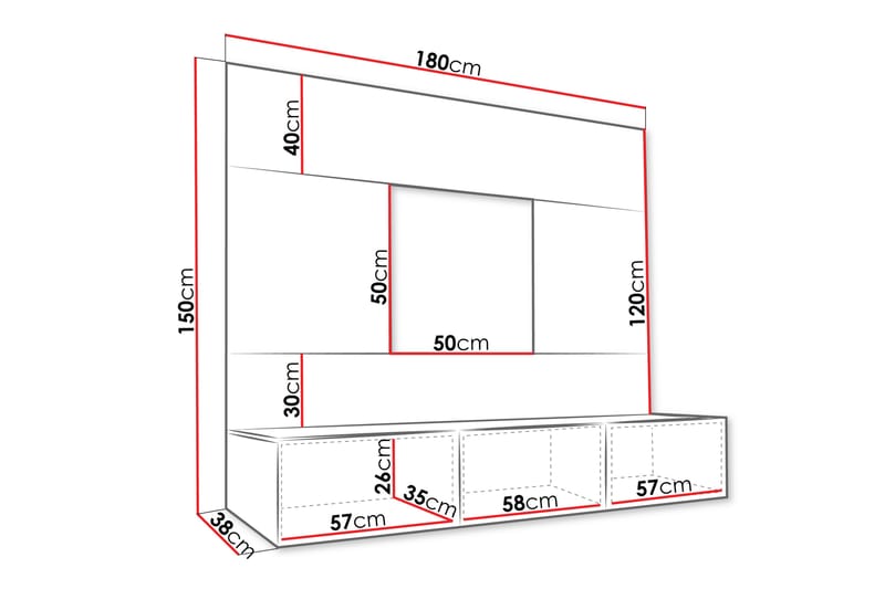 Tv-skåp Bernice 38x150 cm - Vit - Möbler - TV- & Mediamöbler - TV-skåp