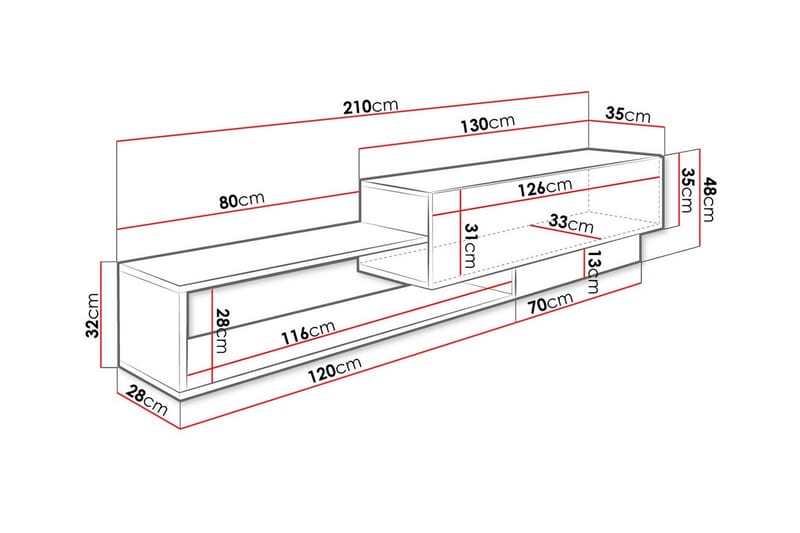 Tv-skåp Carbost 210 cm - Svart - Möbler - TV- & Mediamöbler - TV-skåp