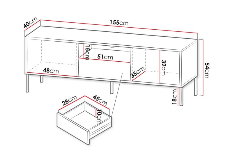 Tv-skåp Glenndale 155 cm - Svart - Möbler - TV- & Mediamöbler - TV-skåp