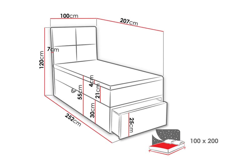 Bodskatan Sängpaket Kontinentalsäng 100x200 cm - Grå - Möbler - Säng - Kontinentalsäng