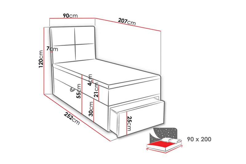 Bodskatan Sängpaket Kontinentalsäng 90x200 cm - Grå - Möbler - Säng - Kontinentalsäng