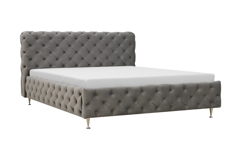 Chesterfield Komplett Sängpaket Sängram med Madrass 180x200 cm - Grå - Möbler - Säng - Ramsäng