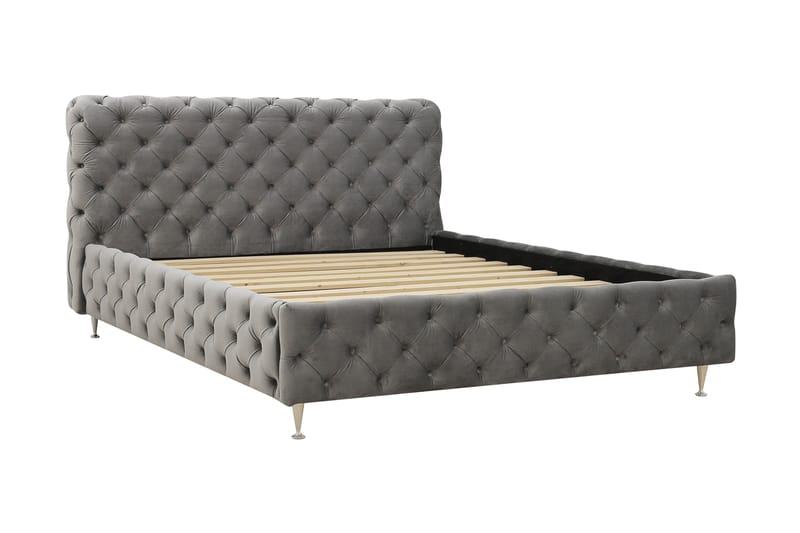 Chesterfield Komplett Sängpaket Sängram med Madrass 180x200 cm - Grå - Möbler - Säng - Ramsäng