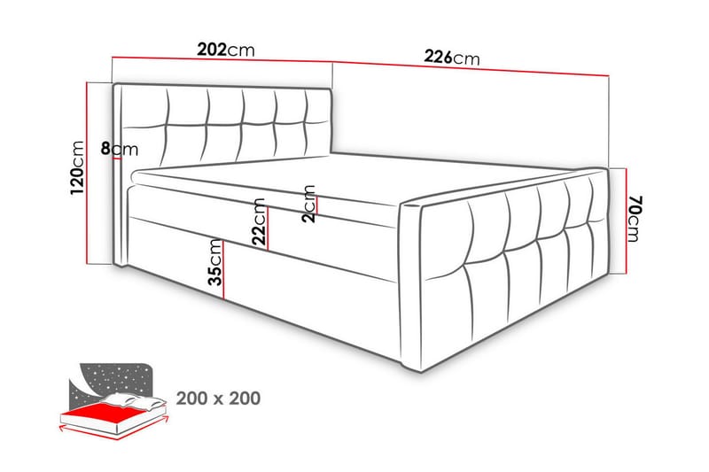 Doncaster Sängpaket Kontinentalsäng 200x200 cm - Röd - Möbler - Säng - Kontinentalsäng