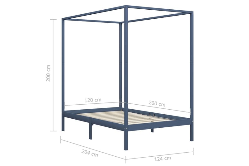 Sängram himmelsäng grå massiv furu 120x200 cm - Grå - Möbler - Säng - Himmelsäng