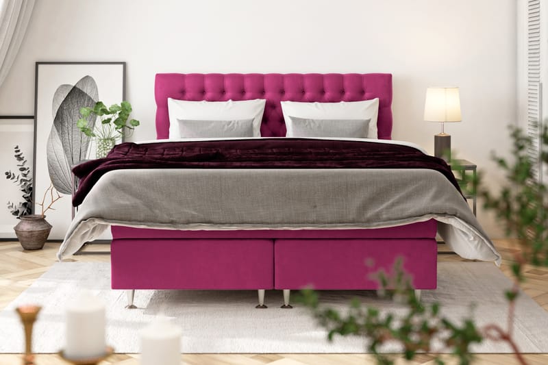 Komplett Sängpaket Estelle 160x200 cm - Rosa|Sammet - Möbler - Säng - Kontinentalsäng