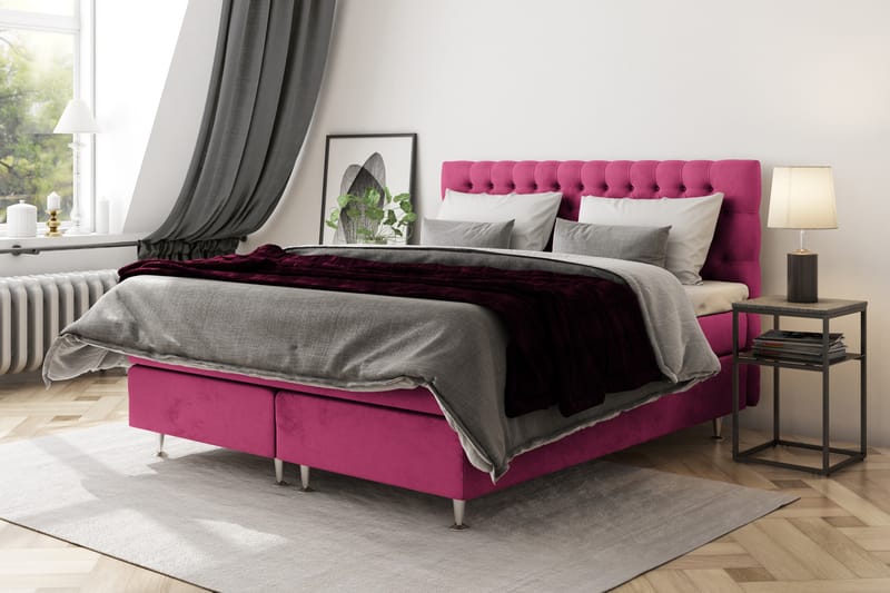 Komplett Sängpaket Estelle 160x200 cm - Rosa|Sammet - Möbler - Säng - Kontinentalsäng