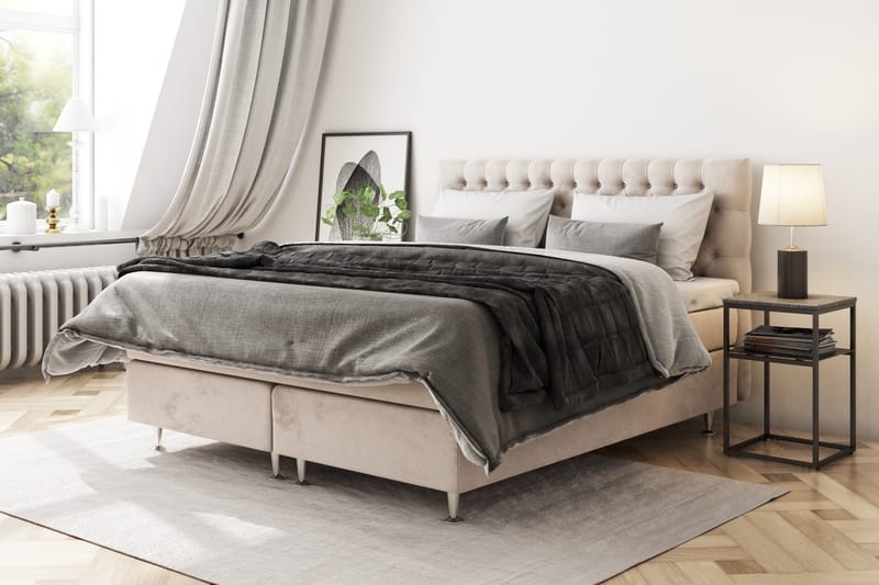 Komplett Sängpaket Estelle 210x210 cm - Beige|Sammet - Möbler - Säng - Kontinentalsäng