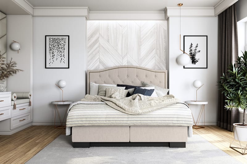 Komplett Sängpaket Romance Lyx 160x200 Cesaro Sänggavel Topp - Beige - Möbler - Säng - Kontinentalsäng