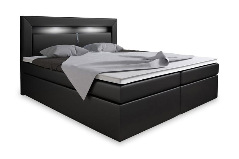 Komplett Sängpaket Pisa 160x200 med Förvaring+LED Sänggavel - Svart - Säng med förvaring - Komplett sängpaket