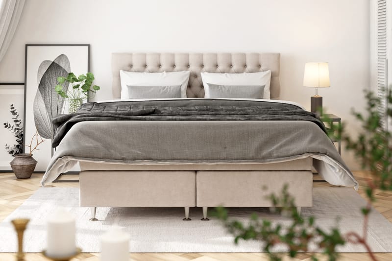 Kontinentalsäng Estelle 210x210 cm - Beige|Sammet - Möbler - Säng - Kontinentalsäng