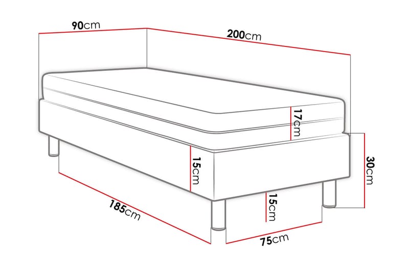 Kontinentalsäng Forenza 90x200 cm+Panel 60 cm - Grå - Möbler - Säng - Komplett sängpaket