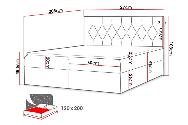 Sängpaket Kontinentalsäng Kanwar 120x200 cm med Förvaring - Grå - Möbler - Säng - Komplett sängpaket