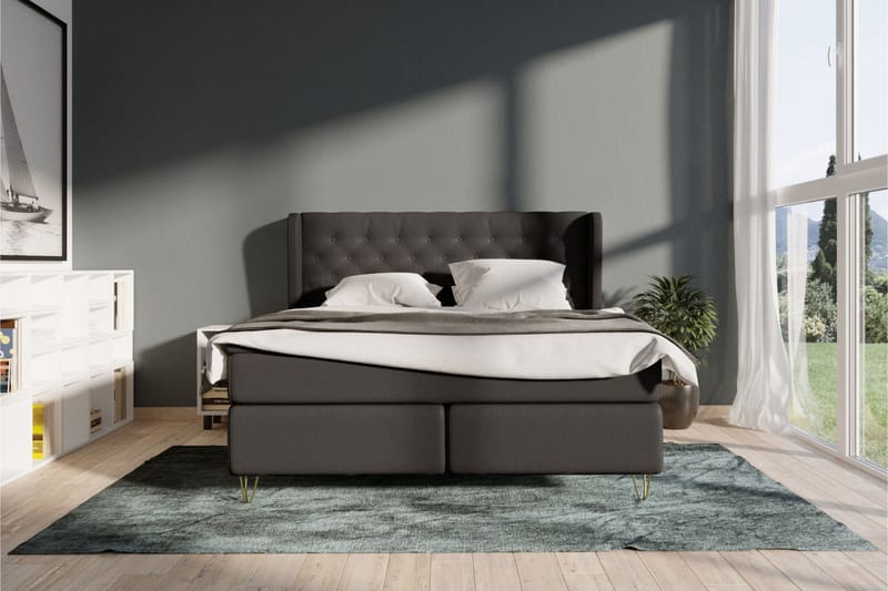 Komplett Sängpaket Choice No 4 140x200 Fast - Mörkgrå|Metall V-form - Kontinentalsäng - Enkelsäng - Komplett sängpaket