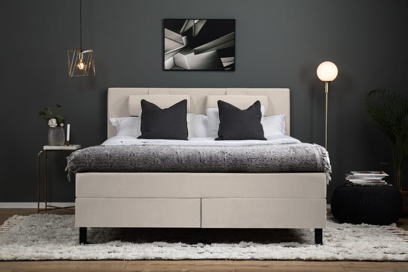 Komplett Sängpaket Olivia 160x200 Slät Sänggavel Beige - Skum Nackkudde Stor - Möbler - Säng - Kontinentalsäng